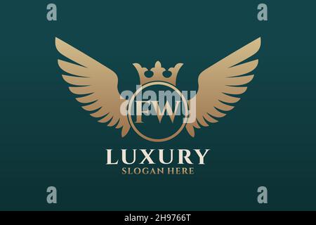 Luxury Royal Wing Letter FW crest Gold color Logo Vector, Victory logo, crest logo, wing logo, Vector logo . Illustrazione Vettoriale