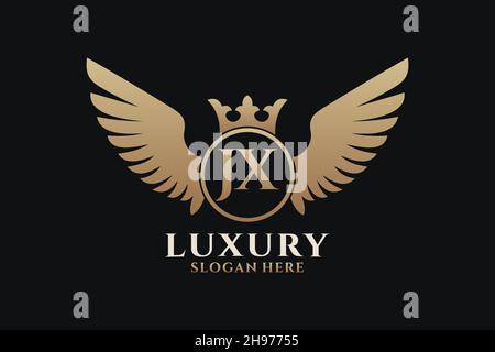 Luxury Royal Wing Letter JX crest Gold color Logo Vector, Victory logo, crest logo, wing logo, Vector logo . Illustrazione Vettoriale