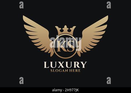 Luxury Royal Wing Letter KS crest Gold color Logo Vector, Victory logo, crest logo, wing logo, Vector logo . Illustrazione Vettoriale