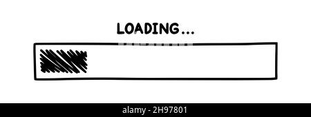 Barra di caricamento avanzamento. Elemento di progettazione infografica con stato di completamento. Illustrazione vettoriale disegnata a mano isolata su sfondo bianco Illustrazione Vettoriale