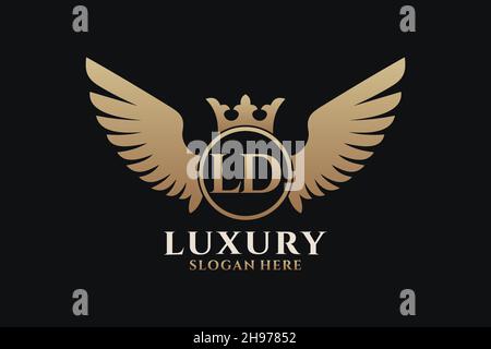 Luxury Royal Wing Letter LD crest Gold color Logo Vector, Victory logo, crest logo, wing logo, Vector logo . Illustrazione Vettoriale