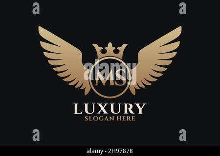 Luxury Royal Wing Letter MS crest Gold color Logo Vector, Victory logo, crest logo, wing logo, Vector logo . Illustrazione Vettoriale