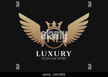 Luxury Royal Wing Letter NL crest colore oro Logo vettoriale, logo Victory, logo crest, logo wing, logo vettoriale . Illustrazione Vettoriale