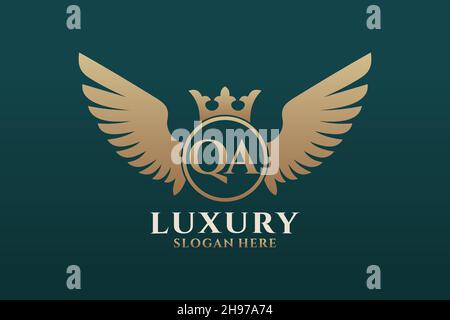 Luxury Royal Wing Letter QA crest Gold color Logo vector, Victory logo, crest logo, wing logo, Vector logo . Illustrazione Vettoriale