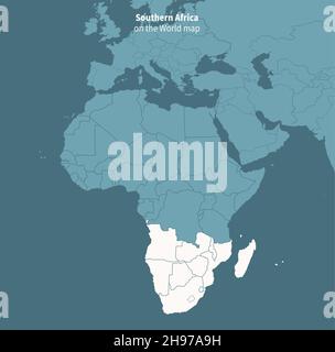 Mappa vettoriale dell'africa meridionale. Mappa del mondo per regione. Illustrazione Vettoriale