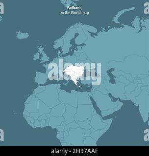Mappa vettoriale dei Balcani. Mappa del mondo per regione. Illustrazione Vettoriale