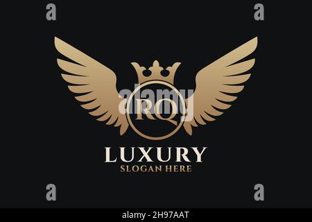 Luxury Royal Wing Letter RQ crest Gold color Logo Vector, Victory logo, crest logo, wing logo, Vector logo . Illustrazione Vettoriale