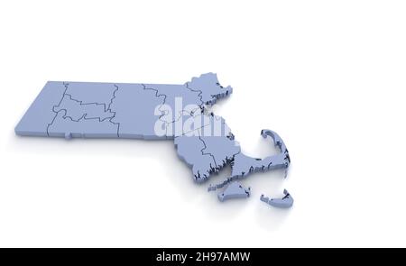 Massachusetts state Map 3D. Stato 3D rendering impostato negli Stati Uniti. Foto Stock