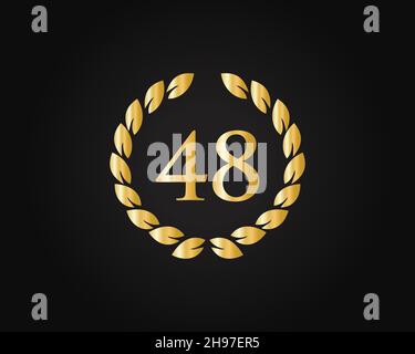 Modello di logo Ring per il 48° anniversario. Logo del 48° anniversario con anello d'oro isolato su sfondo nero, per compleanno, anniversario e Società Illustrazione Vettoriale