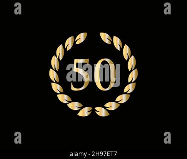 50 anni anniversario dorato con anello circolare isolato su sfondo nero per anniversario celebrazione vettore evento Illustrazione Vettoriale