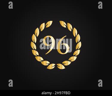 Modello con logo Ring per il 96° anniversario. Logo del 96° anniversario con anello dorato isolato su sfondo nero, per compleanno, anniversario e Società Illustrazione Vettoriale