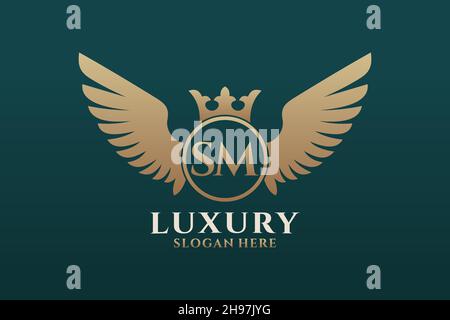 Luxury Royal Wing Letter SM crest Gold color Logo Vector, Victory logo, crest logo, wing logo, Vector logo . Illustrazione Vettoriale