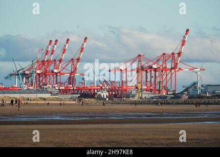 Seaforth Dock Seaforth Dock (noto anche come Royal Seaforth Dock) è un molo costruito appositamente e terminal container, sul fiume Mersey, in Inghilterra, a Seaforth, a nord di Liverpool. Come parte del porto di Liverpool e Liverpool Freeport, è gestito dalla Mersey Docks and Harbour Company. Situato all'estremità nord del sistema di banchine, è collegato al molo di Gladstone a sud, che attraverso il suo ingresso chiuso fornisce accesso marittimo al molo di Seaforth dal fiume. Foto Stock