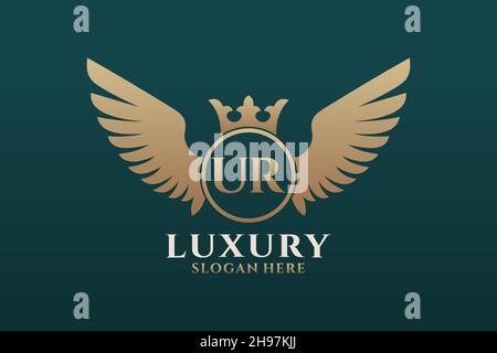 Luxury Royal Wing Letter UR crest Gold color Logo Vector, Victory logo, crest logo, wing logo, Vector logo . Illustrazione Vettoriale