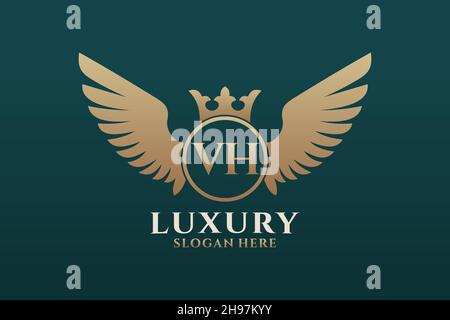 Luxury Royal Wing Letter VH crest Gold color Logo Vector, Victory logo, crest logo, wing logo, Vector logo . Illustrazione Vettoriale