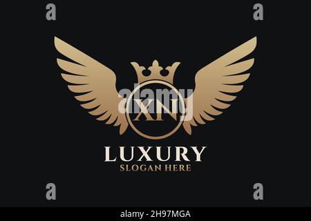 Luxury Royal Wing Letter XN crest Gold color Logo Vector, Victory logo, crest logo, wing logo, Vector logo . Illustrazione Vettoriale