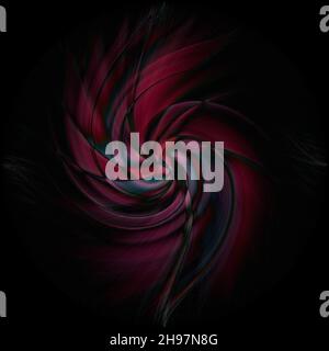 Un rendering 3D di uno sfondo a spirale astratto rosso e nero Foto Stock
