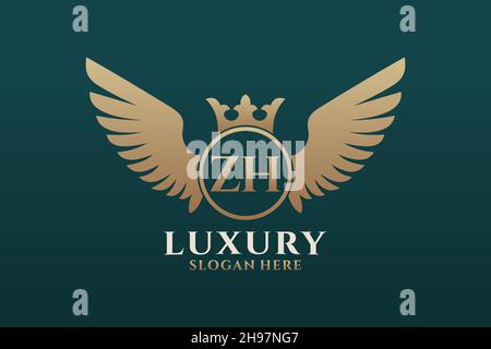 Luxury Royal Wing Letter ZH crest Gold color Logo Vector, Victory logo, crest logo, wing logo, Vector logo . Illustrazione Vettoriale