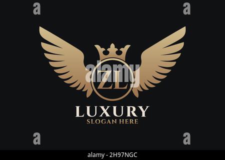 Luxury Royal Wing Letter ZL crest Gold color Logo Vector, Victory logo, crest logo, wing logo, Vector logo . Illustrazione Vettoriale