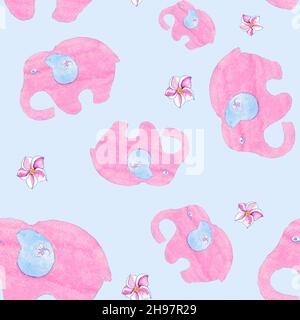 Carino elefante cartoon baby senza cuciture modello acquerello immagine Foto Stock