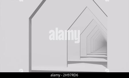 Corridoio grigio architettura moderna spazio vuoto studio grande edificio tunnel 3d rendering Foto Stock