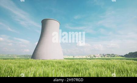 Green Thermal Power Plant caldaia tecnologia industriale Power Electric Industrial Enterprise.3d rendering Foto Stock