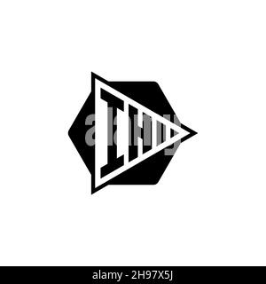 Lettera del logo del monogramma IH con forma a bottone triangolare rotonda esagonale. Logo monogramma circolare triangolare, lettera logo schermo triangolare. Illustrazione Vettoriale