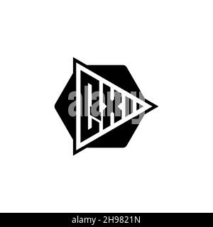QX lettera del logo monogramma con triangolo di riproduzione a forma di pulsante esagonale arrotondato. Logo monogramma circolare triangolare, lettera logo schermo triangolare. Illustrazione Vettoriale