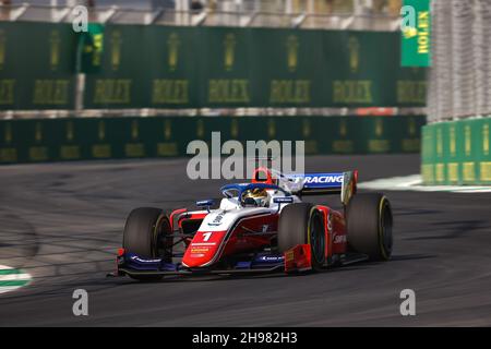 01 Shwartzman Robert (rus), Prema Racing, Dallara F2, in azione durante il 7° round del Campionato FIA di Formula 2 2021 dal 3 al 5 dicembre 2021 sul circuito di Jeddah Corniche, a Jeddah, Arabia Saudita - Foto: Diederik Van Der Laan/DPPI/LiveMedia Foto Stock