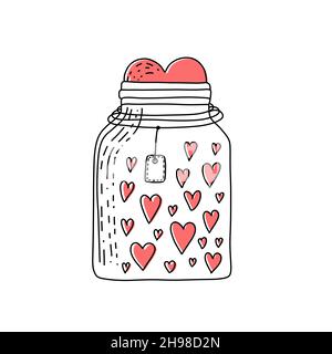 Vaso con cuori in stile doodle. Concetto per le carte griiting, carta di ringraziamento, giorno di San Valentino, giorno di madre Illustrazione Vettoriale