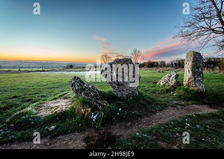 Alba a Rollright Stones Foto Stock