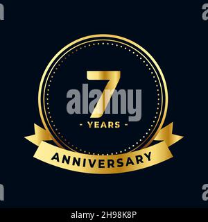 Sette anni anniversario Celebrazione oro e nero isolato Vector Illustrazione Vettoriale