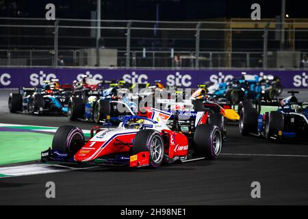 Inizio gara 3, 01 Shwartzman Robert (rus), Prema Racing, Dallara F2, in azione nel 7° round del Campionato FIA di Formula 2 2021 dal 3 al 5 dicembre 2021 sul circuito di Jeddah Corniche, a Jeddah, Arabia Saudita - Foto Florent Gooden/DPPI Foto Stock