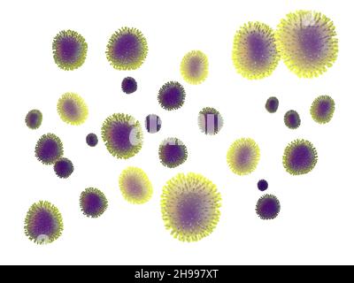 L'influenza ( l'influenza ) è una malattia virale altamente contagiosa causata dal virus dell'influenza. Virus influenzali isolati su sfondo bianco Foto Stock