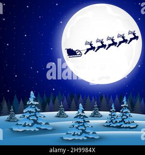 Babbo Natale guida la renna nella foresta Illustrazione Vettoriale