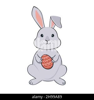 Coniglietto di Pasqua con uovo di Pasqua. Illustrazione vettoriale del banner pasquale Happin Illustrazione Vettoriale
