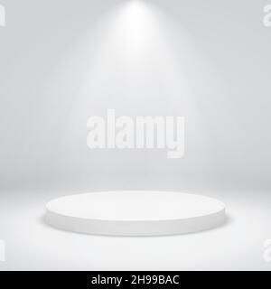 Piedistallo rotondo. Vincitore del premio per trofei del campione del podio, base circolare, primo classificato, beffa una scala bianca vuota Illustrazione Vettoriale