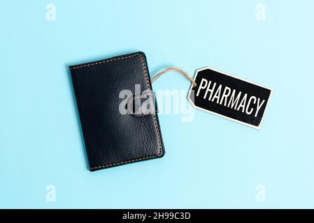 Didascalia di testo Presentazione farmacia. Negozio vetrina aziendale o dispensario ospedaliero in cui vengono venduti farmaci Collezione di etichette adesive vuote in bianco Foto Stock