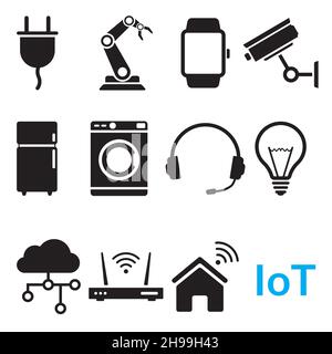 Icona IoT o Internet delle cose in stile semplice su sfondo bianco. Illustrazione Vettoriale