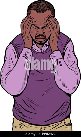 l'uomo africano anziano mal di testa, sintomi medici emicrania cancro ipertensione meningite ictus o altre malattie Illustrazione Vettoriale