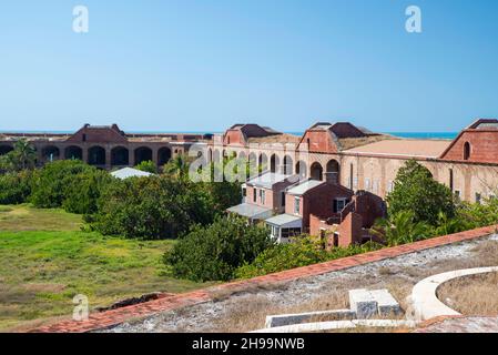 Posizionamento dei cannoni sul parapetto. Dry Tortugas National Park, nei pressi di Key West, Florida, USA. Foto Stock