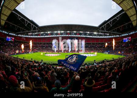 LONDRA, GBR. 5 DICEMBRE Stadio di Wembley raffigurato durante la finale della Femminile Vitality fa Cup tra Arsenal e Chelsea al Wembley Stadium di Londra domenica 5 dicembre 2021. (Credit: Federico Maranesi | MI News) Credit: MI News & Sport /Alamy Live News Foto Stock