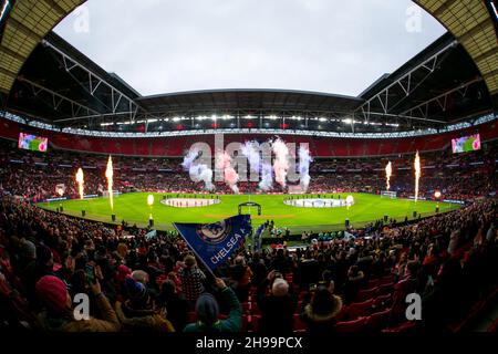 LONDRA, GBR. 5 DICEMBRE Stadio di Wembley raffigurato durante la finale della Femminile Vitality fa Cup tra Arsenal e Chelsea al Wembley Stadium di Londra domenica 5 dicembre 2021. (Credit: Federico Maranesi | MI News) Credit: MI News & Sport /Alamy Live News Foto Stock