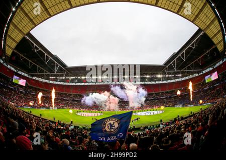 LONDRA, GBR. 5 DICEMBRE Stadio di Wembley raffigurato durante la finale della Femminile Vitality fa Cup tra Arsenal e Chelsea al Wembley Stadium di Londra domenica 5 dicembre 2021. (Credit: Federico Maranesi | MI News) Credit: MI News & Sport /Alamy Live News Foto Stock