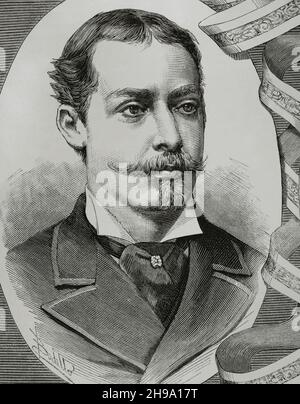 Principe Leopoldo, Duca di Albany (1853-1884). Figlio della regina Vittoria e Alberto di Sassonia-Coburg-Gotha. Verticale. Illustrazione di Badillo. Incisione di Carretero. La Ilustración Española y americana, 1882. Foto Stock