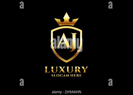 AJ elegante monogramma di lusso logo o modello con scroll e corona reale - perfetto per lussuosi progetti di branding Illustrazione Vettoriale