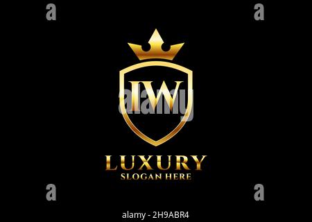 IW elegante monogramma di lusso logo o modello con scroll e corona reale - perfetto per lussuosi progetti di branding Illustrazione Vettoriale