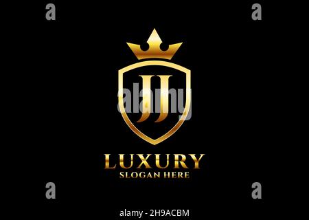 JJ elegante monogramma di lusso o modello con scroll e corona reale - perfetto per lussuosi progetti di branding Illustrazione Vettoriale