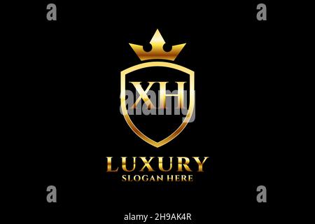 XH elegante monogramma di lusso logo o modello con scroll e corona reale - perfetto per lussuosi progetti di branding Illustrazione Vettoriale