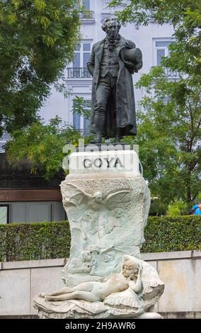 Statua di Francisco de Goya, il più importante artista spagnolo dei secoli fine 18th e inizio 19th, Madrid, Spagna Foto Stock